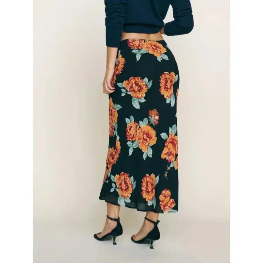 NEW Reformation Layla Skirt in Consuelo Black Floral Midi Size 6 #1629 - Picture 3 of 8